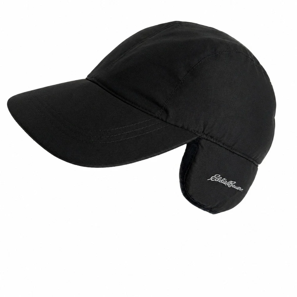 Eddie Bauer S / M Trapper Cap Down Insulated Ear Flap Quilted Hat Black Warm